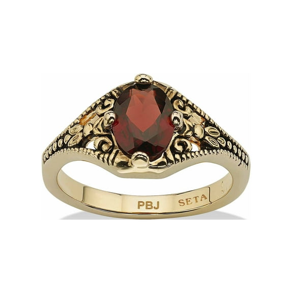 PalmBeach Jewelry Oval-Cut Genuine Garnet Vintage-Style Ring 1.40 TCW Yellow Gold-Plated