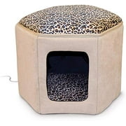 K&H PET PRODUCTS Thermo-Kitty Sleephouse Heated Pet Bed Tan/Leopard 12" x 17" 4W (3891)