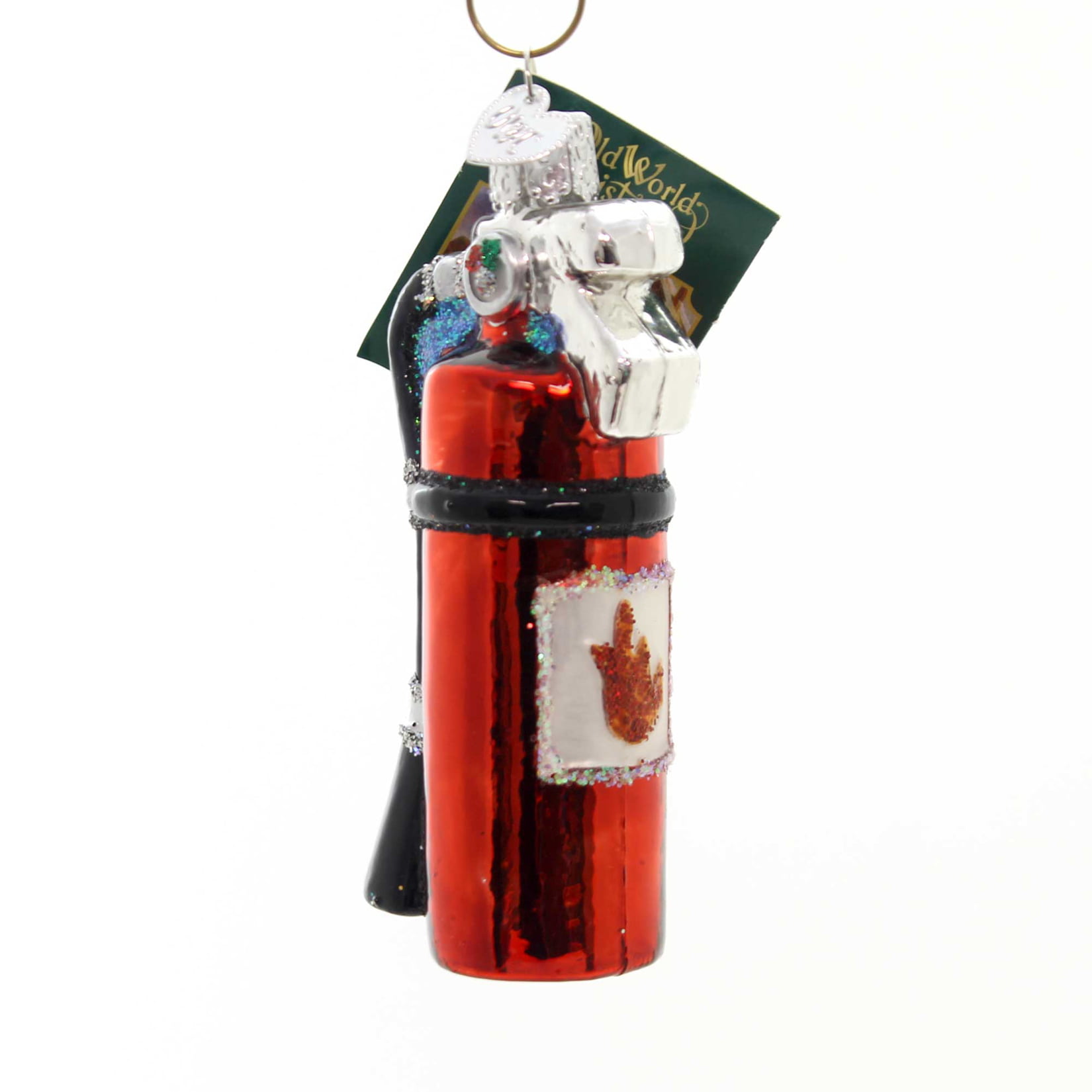 RED FIRE EXTINGUISHER OLD WORLD CHRISTMAS GLASS FIREFIGHTER ORNAMENT NWT 32296 