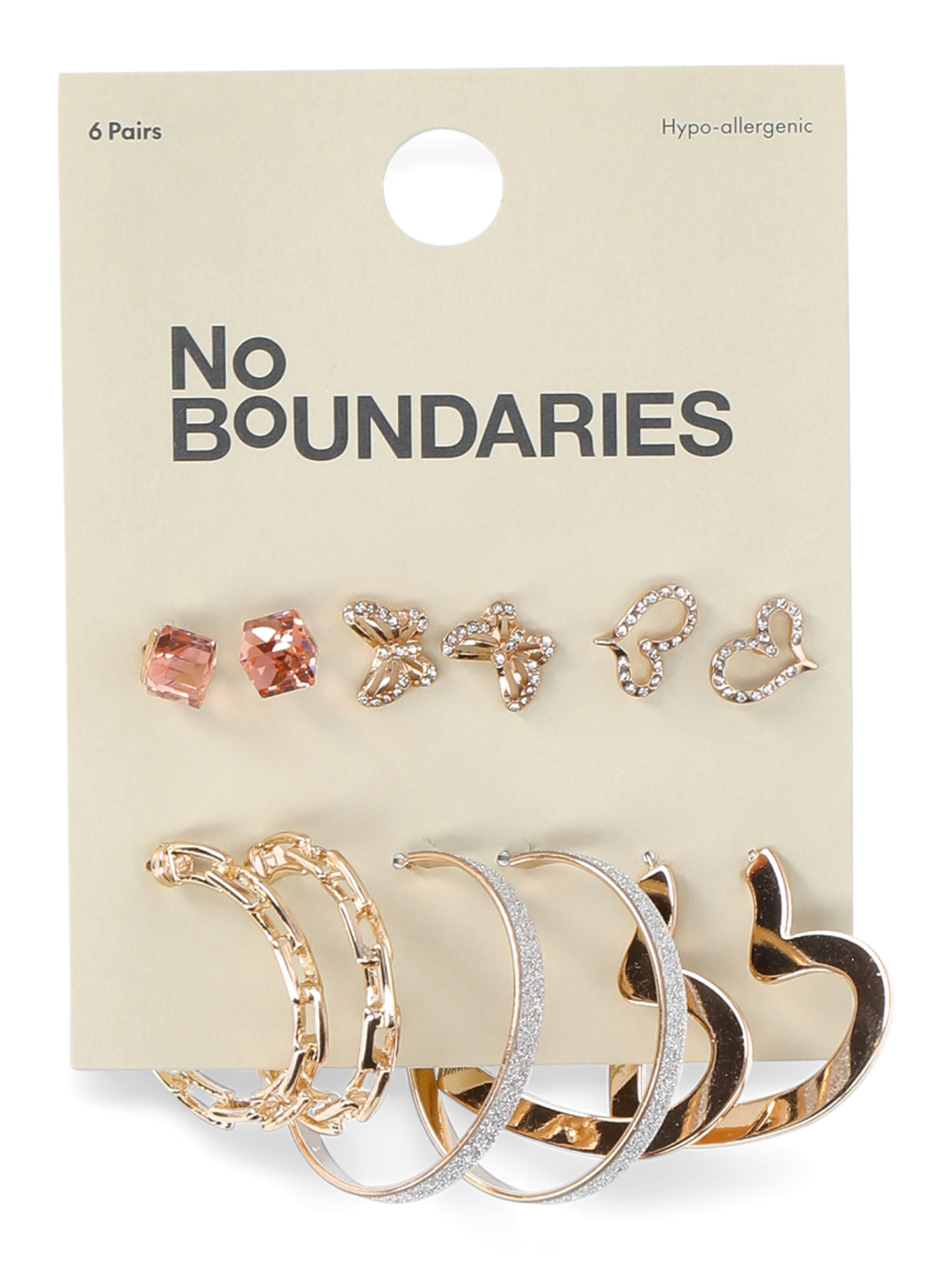 No Boundaries Butterfly Stud and Hoop Earrings Set, 6-Pack, Women’s ...