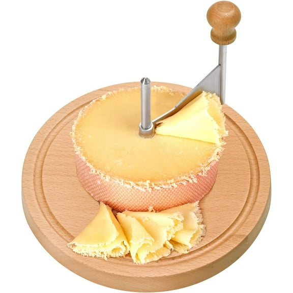 Cheese Curler Flower Maker Wheel Slicer, Stainless Steel Cheese Shaver, Manual Cheese Slicer Kit with Sharp Blade Wood Base, for Home, Restaurants