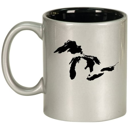 

Great Lakes Michigan Ceramic Coffee Mug Tea Cup Gift for Her Him Sister Brother Women Men Husband Wife Friend Mom Dad Boss Coworker Birthday Housewarming Retirement (11oz Silver)