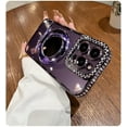 thumbnail image 6 of (Double Row Diamond Bumper ) ( Make Up Mirror )Magnetic Kickstand Case for iPhone 15 14 13 12 Pro Max Sparkle Cover Shiny Rhinestone Bling Cases (Purple,for iPhone 15 Pro), 6 of 14