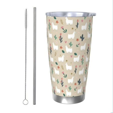 

Zeuib Cute Alpaca Printed 20oz Stainless Steel Insulated Car Cup Stainless Steel Thermal Cup Vacuum Insulated Leak-proof Travel Mug Cup-Straw Two-piece Set