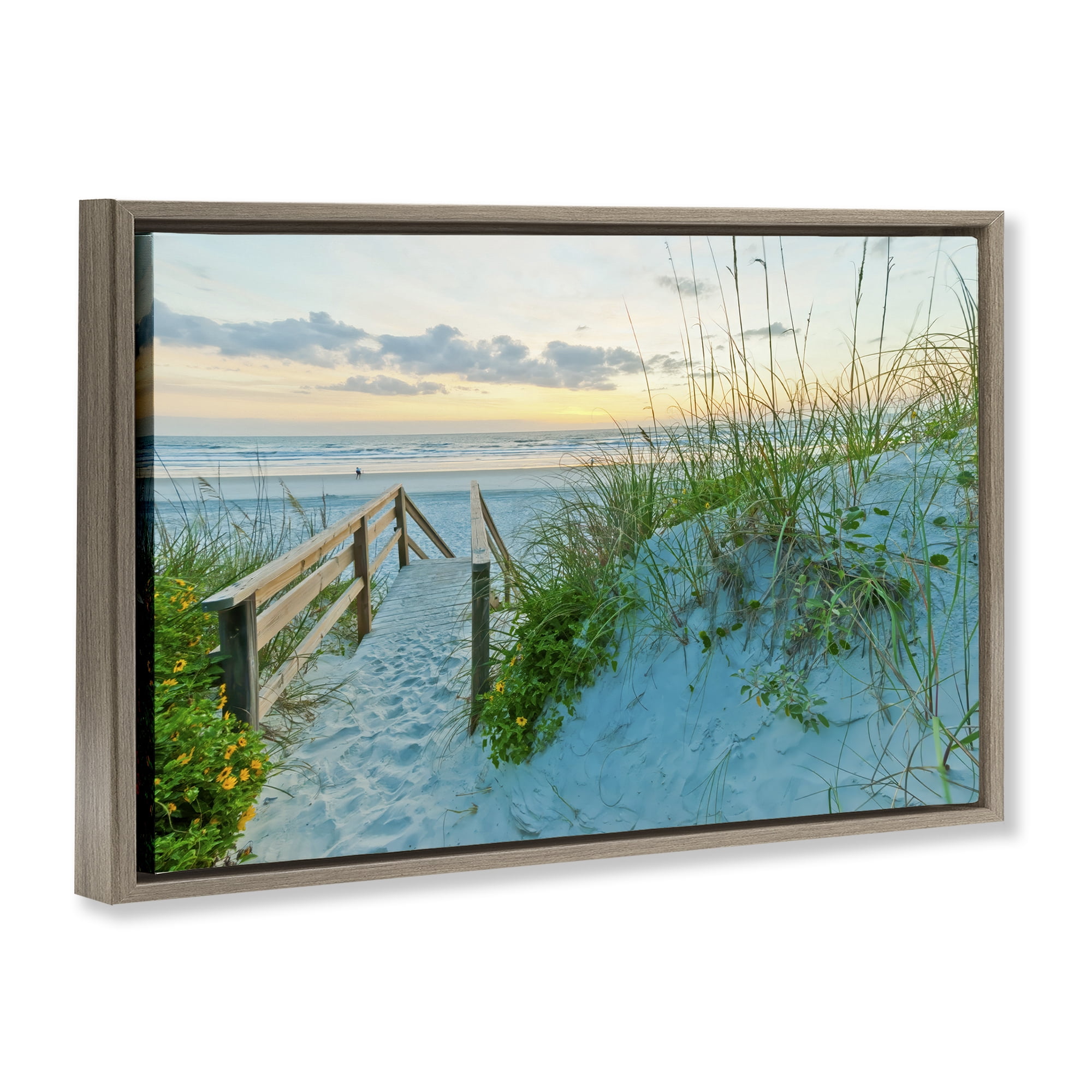 Stupell Industries Sandy Coast Footprints Nautical & Beach Photography Brown Floater Framed Canvas Art Print Wall Art, 31 x 21