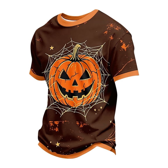 CONZONE Mens Halloween T-Shirts Pumpkin Graphic Tees for Men Short Sleeve Crew Neck Fashion Tops