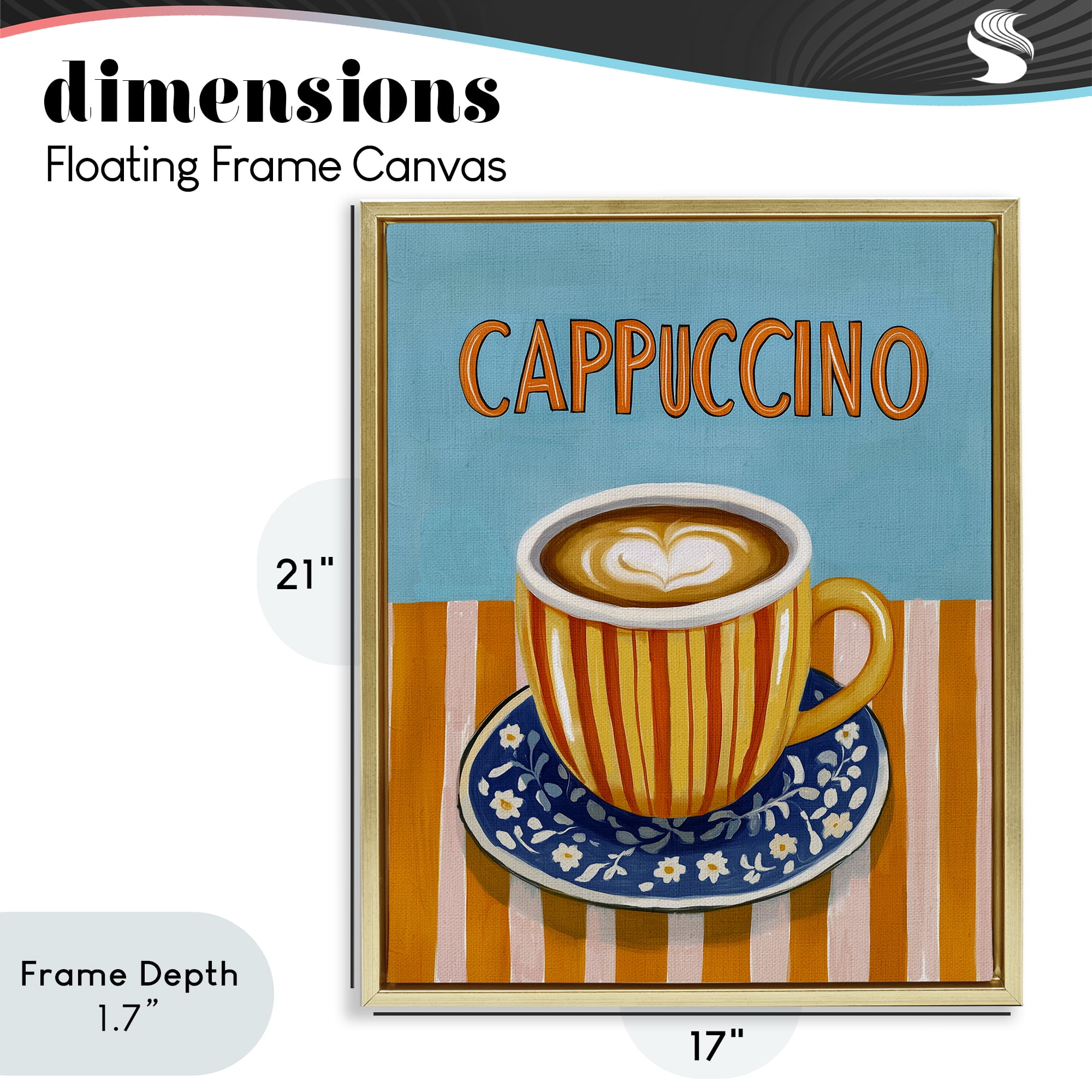 Stupell Industries Cappuccino Stripes Blue & Orange Gold Framed Floater Canvas Wall Art, design by Yen