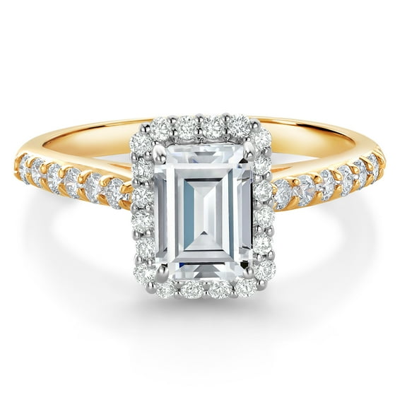 Gem Stone King 10K Yellow and White Gold Halo Engagement Ring G/H Lab Grown Diamond Set with Moissanite (1.34 Cttw, Size 5)