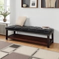 thumbnail image 2 of GZXS Black PU Leather Storage Bench with Nailhead Trim, Padded Seat, Open Shelves and Solid Wood Legs, 2-Tier Entryway Shoe Bench for Windows/Bedroom/Living Room, 2 of 7