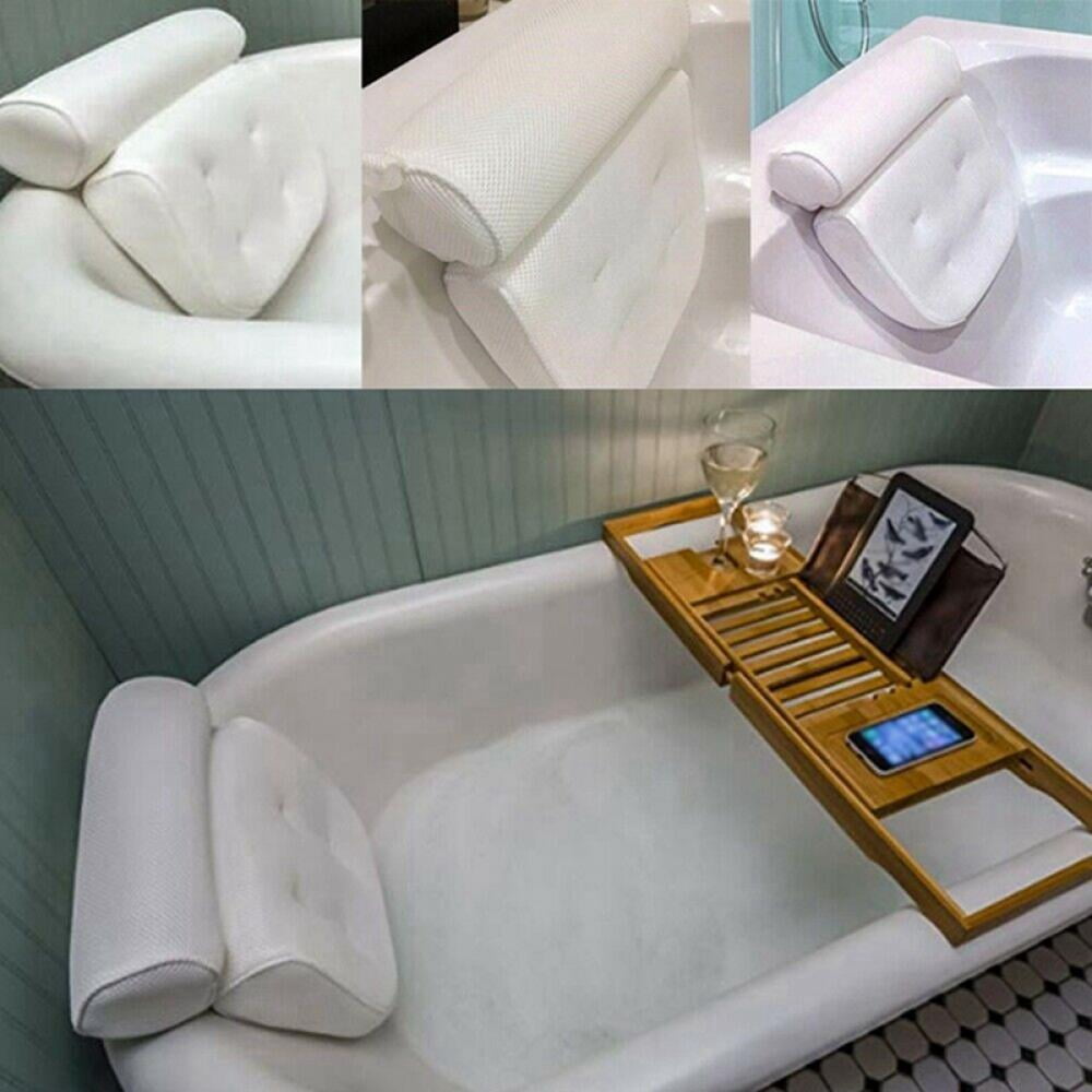 LUXURY WHITE RELAXING SPONGY CUSHIONED BATH SPA PILLOW HEAD NECK REST BATHROOM 