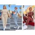 thumbnail image 5 of MOYIKO Two Piece Sets for Women Lounge Sets Casual Short Sleeve Tops and Long Pants Vacation Travel Summer Outfits, 5 of 7