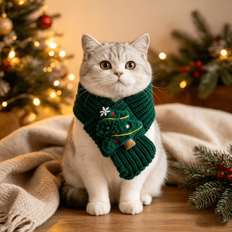 Christmas Pet Scarf, Knitted Winter Neck Warmer Collar for Small Dogs & Cats, Holiday Costume Accessory, 35cm x 5cm