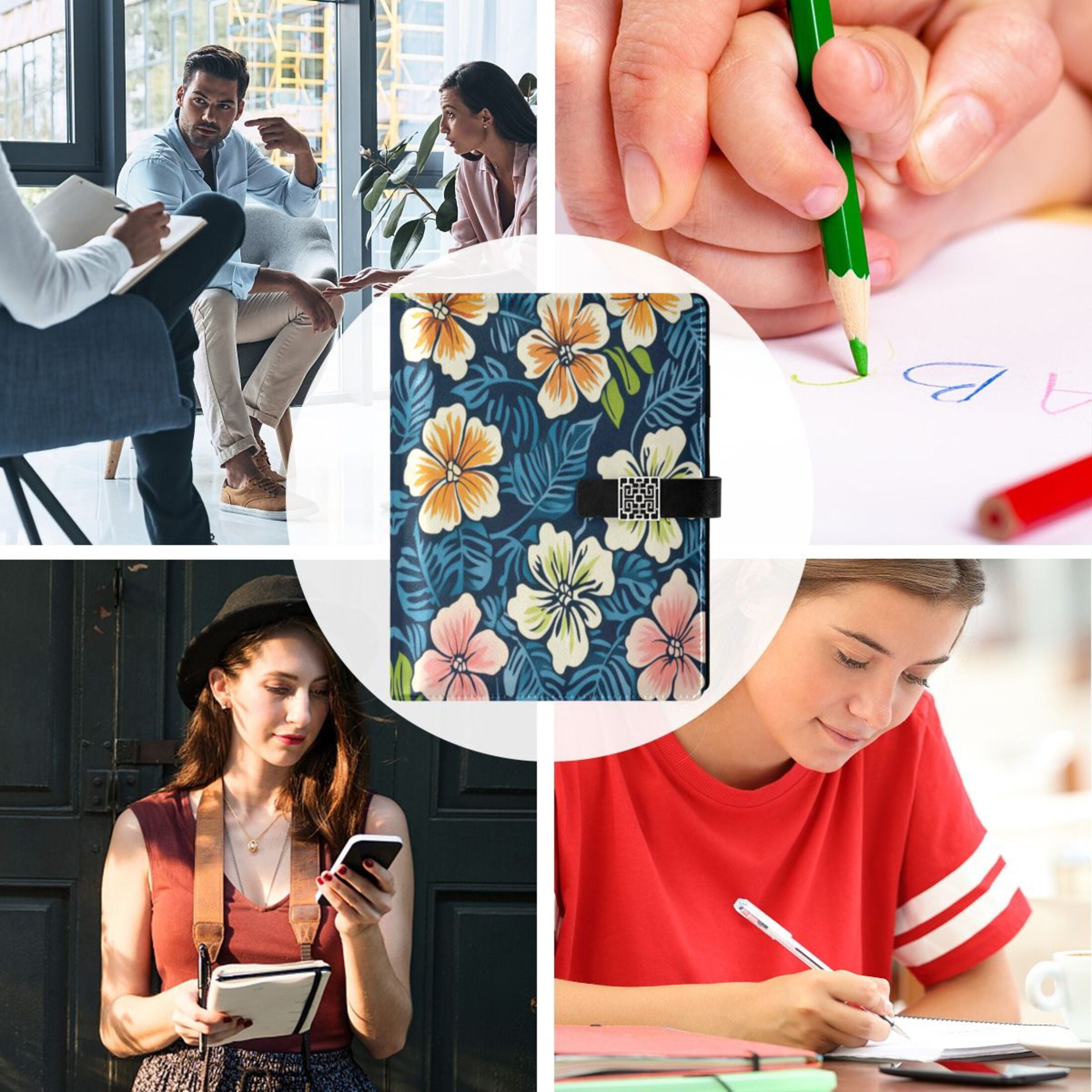 Leather Planner Leather Notebook Notebook Journal Binder Design Pen Pocket Design Convenient for Storage Hawaiian Flower Cartoon