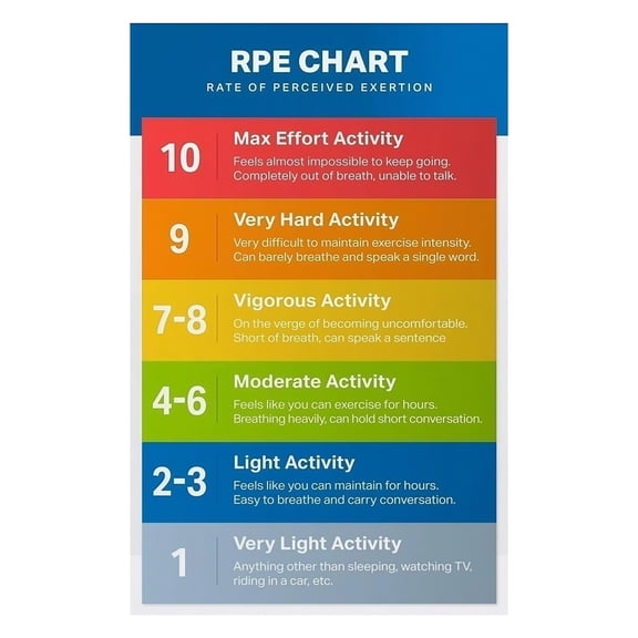 RPE Scale Chart Poster Borg Rate of Perceived Exertion Fitness Training Guide Workout Intensity Monitor Gym Wall Art for Home Office Motivational