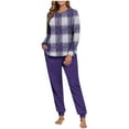 thumbnail image 2 of Plaid Lounge Sets for Women Fleece 2 Piece Jogger Pajama Long Sleeve Pants Loungewear Winter Casual Matching Outfits New Tracksuit for Women Purple XXL, 2 of 7