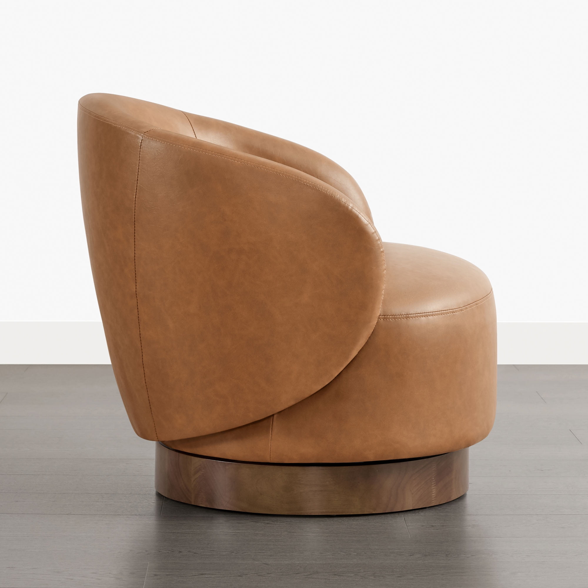 Spruce & Spring Upholstered Swivel Accent Chair with Curved Back Single, Saddle Brown-Faux Leather