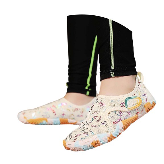Yuncity Boys Girls Sneakers Hook Loop Barefoot Style Wide Toe Lightweight Breathable Sport Outdoor Daily Wear Kids Shoes Size 4-5 Years Beige