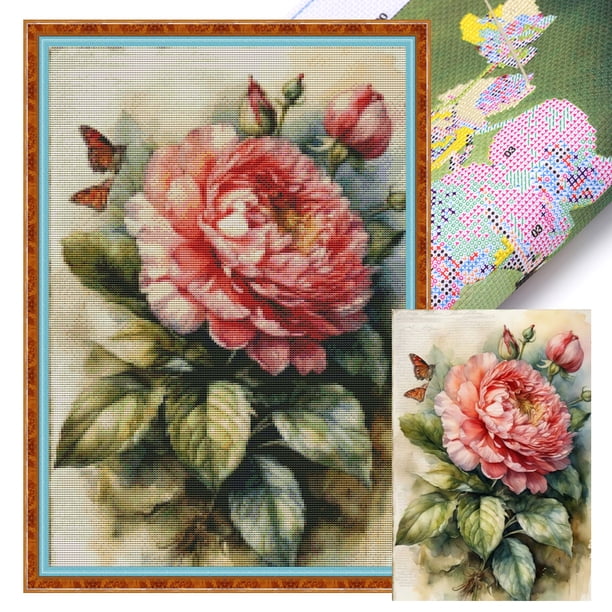 Hilo Algodón Bordado 11CT Impresión Póster Vintage Punto Cruz Flores 40x60cm