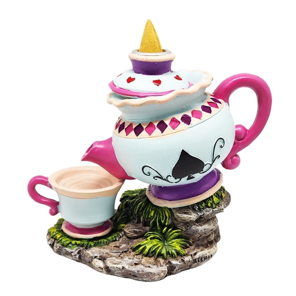 Wonderland Tea Pot Backflow Incense Burner – 6 x 6 Inch Hand-Painted Cold Cast Resin
