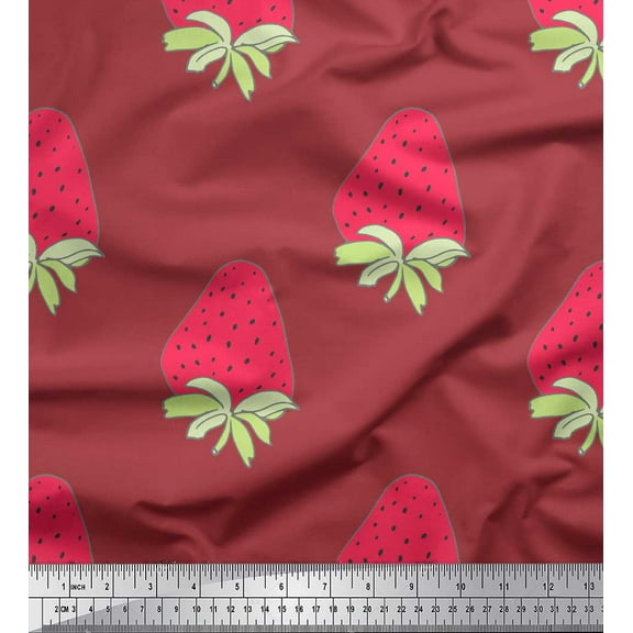 Soimoi Brown Cotton Duck Fabric Strawberry Fruits Print Fabric by Yard 42 Inch Wide