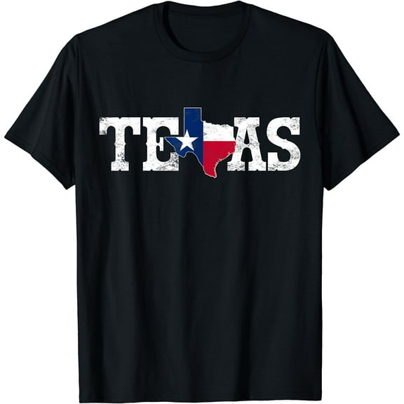 Texas T-shirt Texas Shaped Flag Grunge Distressed Texas Tee Black Medium
