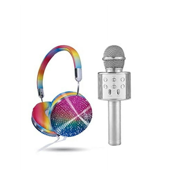 Gabba Goods Boogie Beats Karaoke Kit Bluetooth Microphone Speaker and Headphones Great for Parties, Sleepovers, BBQ's, Sing Alone and Record Rainbow