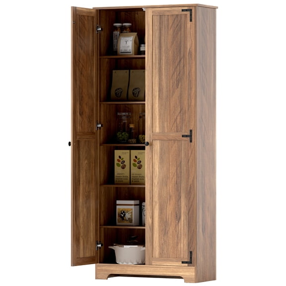 HOMCOM 72" Farmhouse Pantry Cabinet, Tall Storage Cabinet, Brown