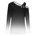 thumbnail image 4 of Annhoo One Shoulder Tops for Women Criss-Cross Long Sleeve Shirts Fashion Cold Shoulder Gradient Color Tees, 4 of 4