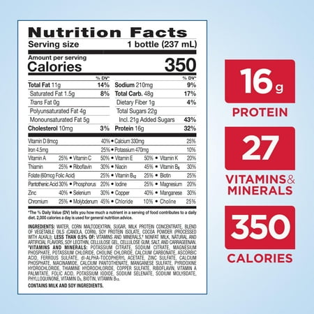 Ensure Plus Meal Replacement Nutrition Shake, Dark Chocolate, 16g Protein, 8 fl oz - 24 Pack
