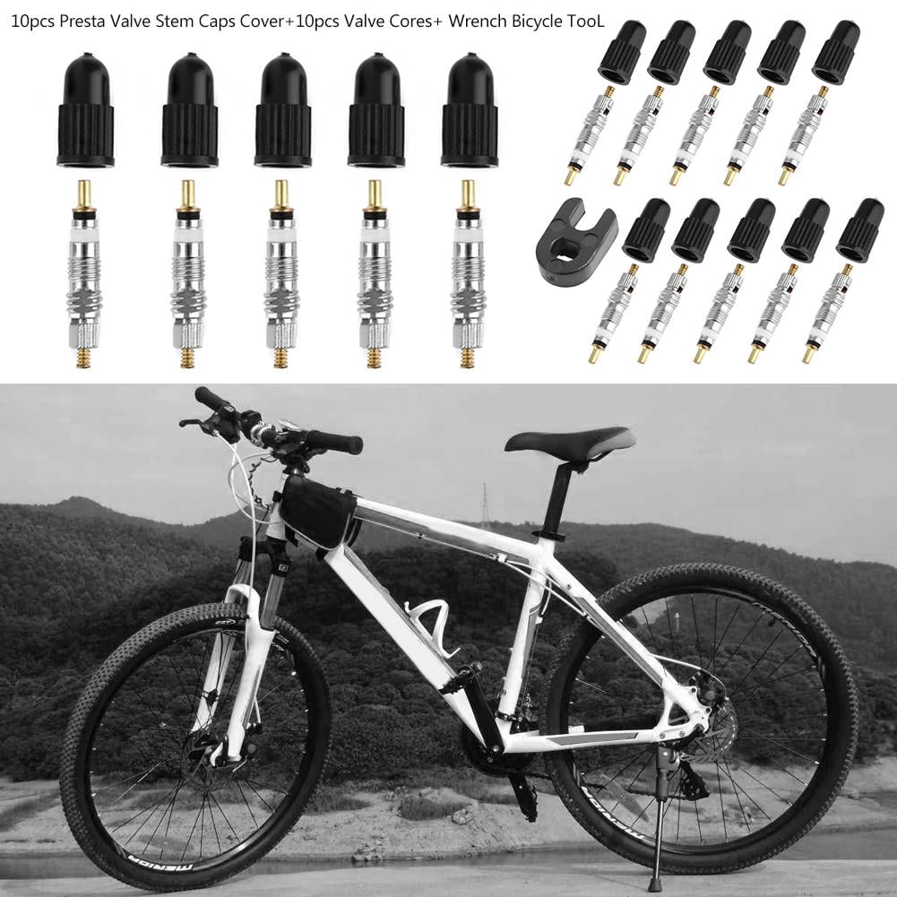 10pcs Valve Stem Caps w// Wrench Bicycle Tool Kit 10pcs Presta Valve Cores