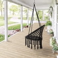 thumbnail image 3 of Hammock Chair Macrame Swing, Room Decor Handmade Knitted Hanging Cotton Rope Chair for Bedroom Living Room Patio Deck Yard, White/Black/Gray, 3 of 7