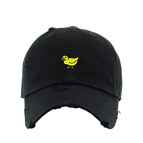 Duck Vintage Baseball Cap Embroidered Cotton Adjustable Distressed Dad Hat Black