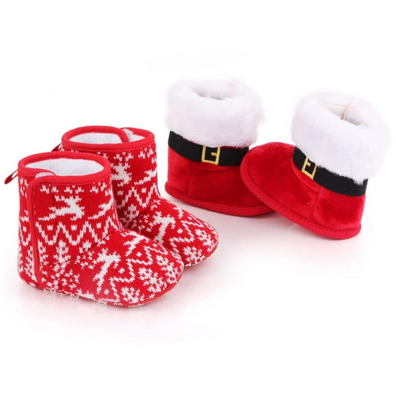 Juebong Christmas Infant Baby Fleece Lining Booties Newborn Shoes Anti-Slip Soft Sole Warm Infant Toddler Prewalker Boots Red,11