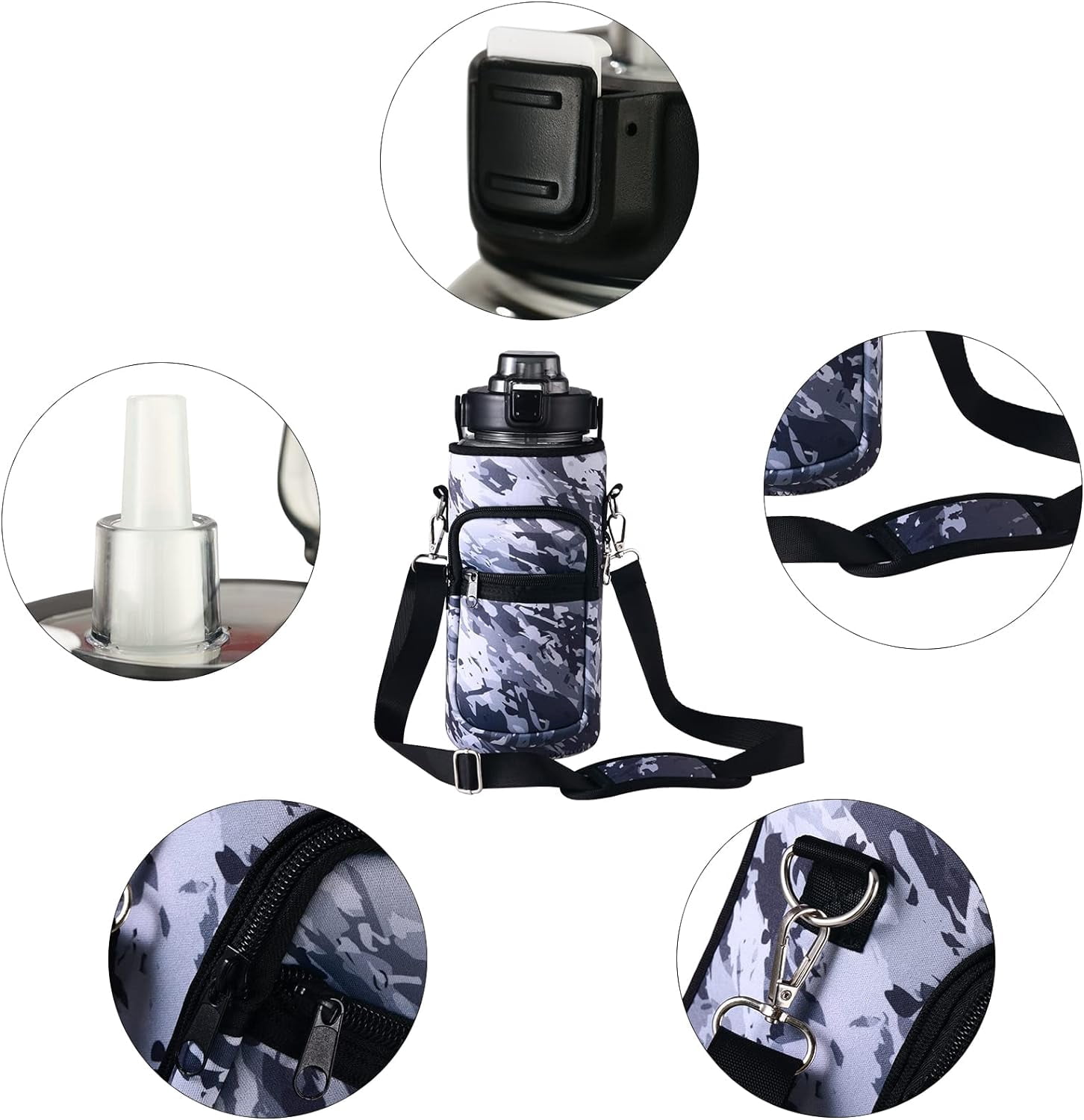 Half Gallon Water Bottle with Sleeve & Strap 64 OZ Motivational Water Bottles with Straw Large Wide Mouth Water Jug with Time Marker for Fitness, Gym and Outdoor Sports, Leak-proof & BPA Free