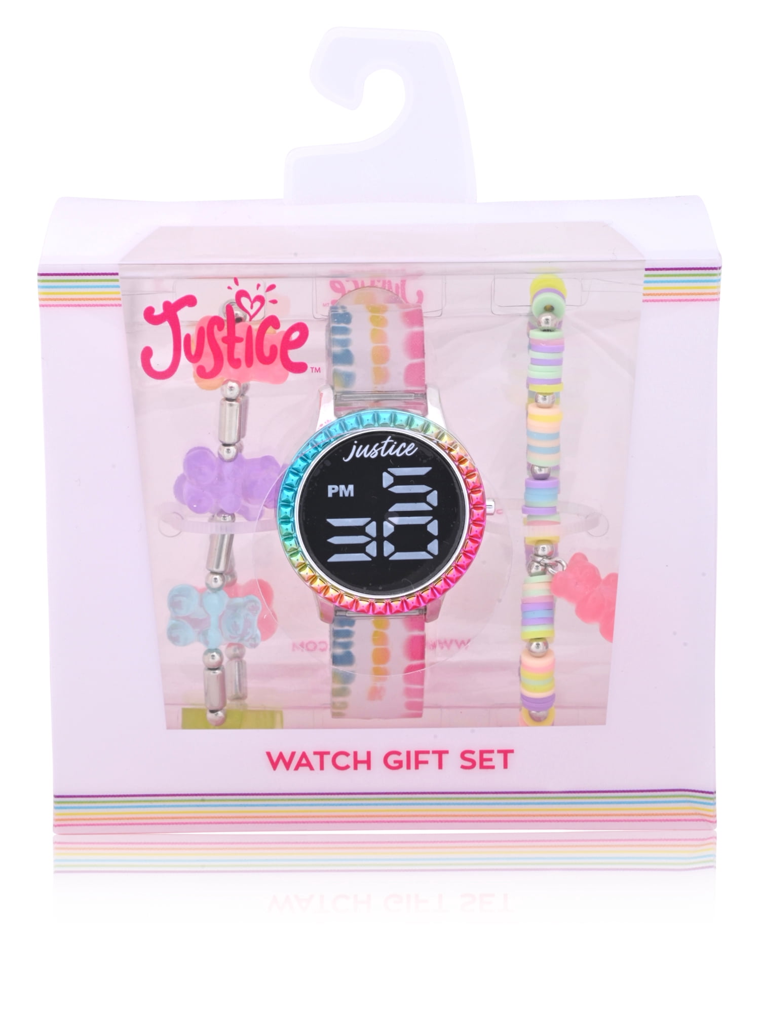 Justice Multi Color Strap LED Watch with Gummy Bracelets Set