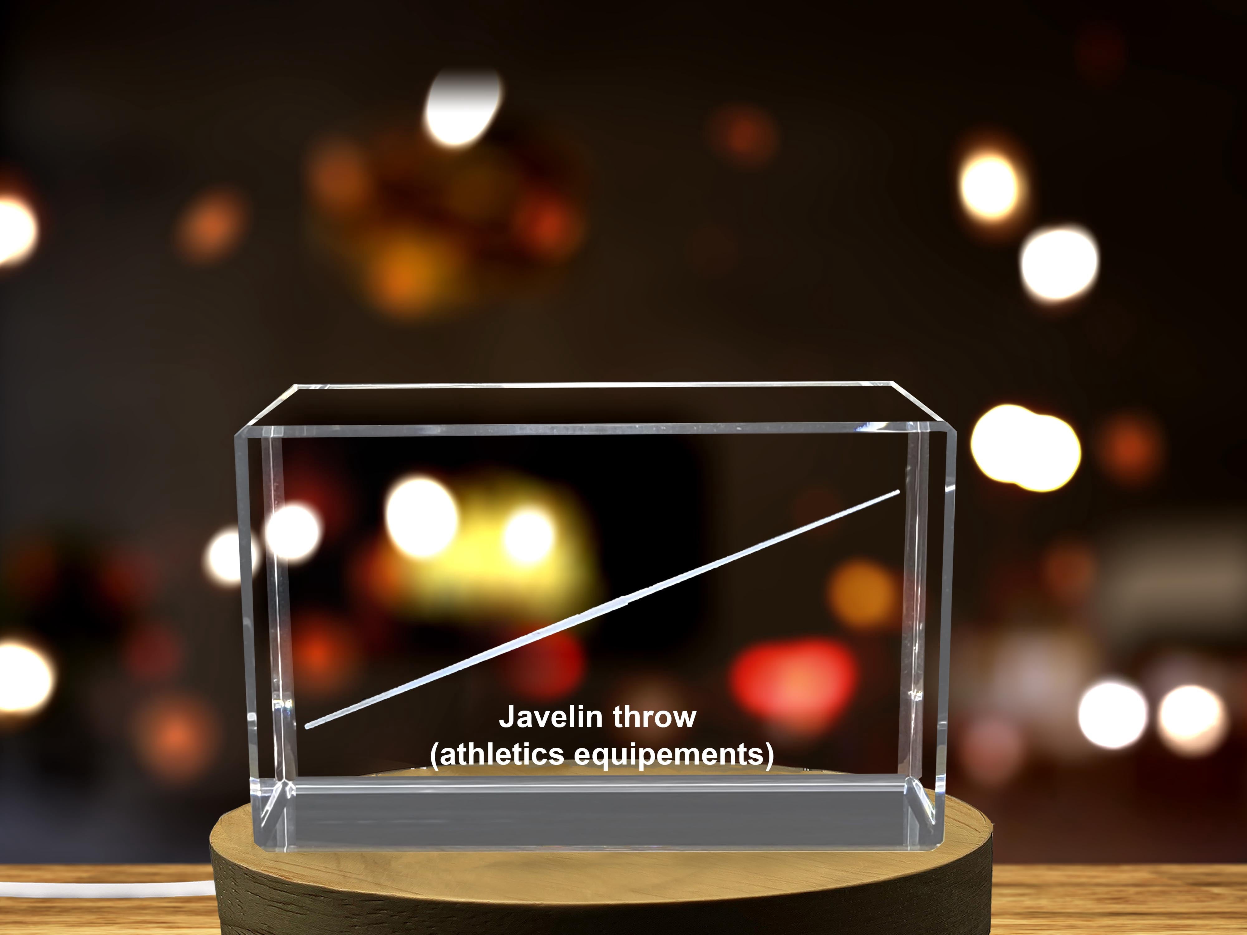 Javelin Thrower 3D Engraved Crystal Award - Elegant Desktop Trophy for Javelin Throwers