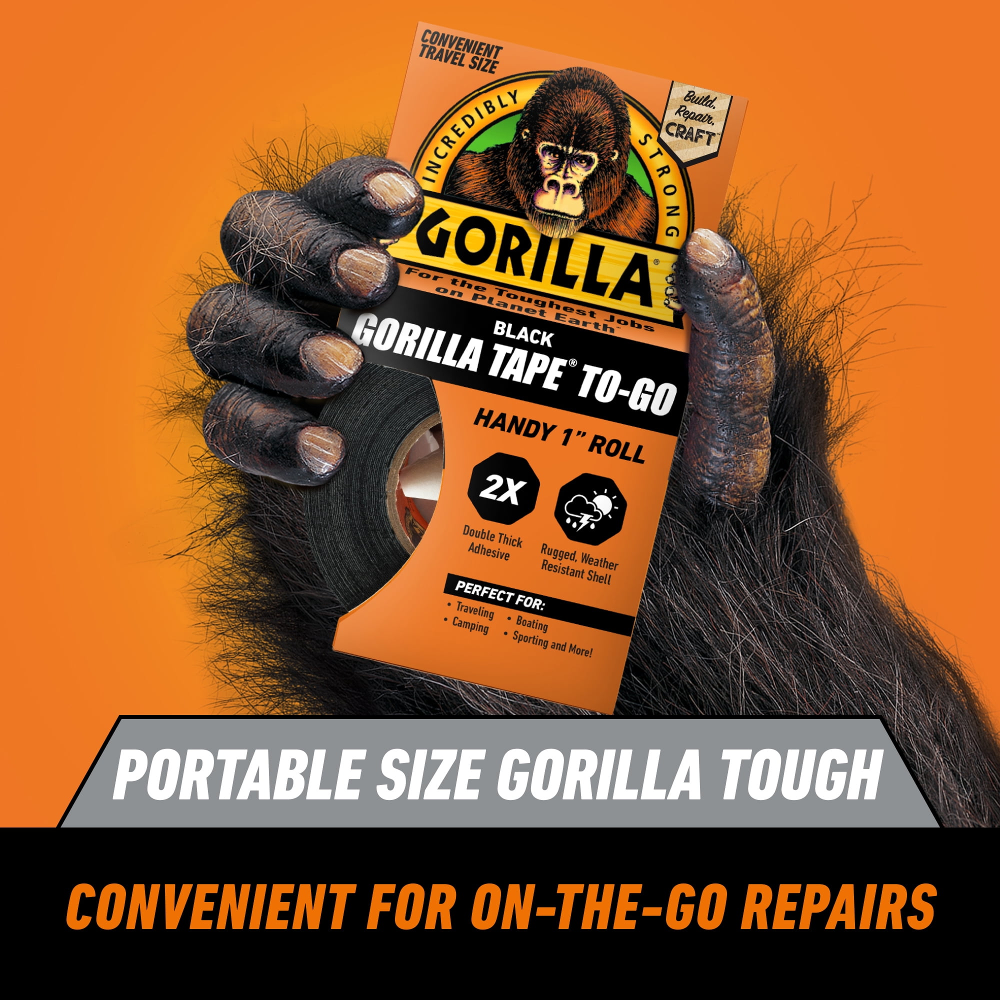 Gorilla Black Duct Tape to-Go, 1 in x 30 ft Single Roll