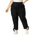 thumbnail image 1 of Pantalones Cargo Con Bolsillos CintuElástiCon Cordón TalGrande PaMujer Negro 3XL, 1 of 6