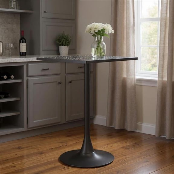 HomeRoots 668833 24 in. Black Faux Terrazzo & Steel Square Bar Table