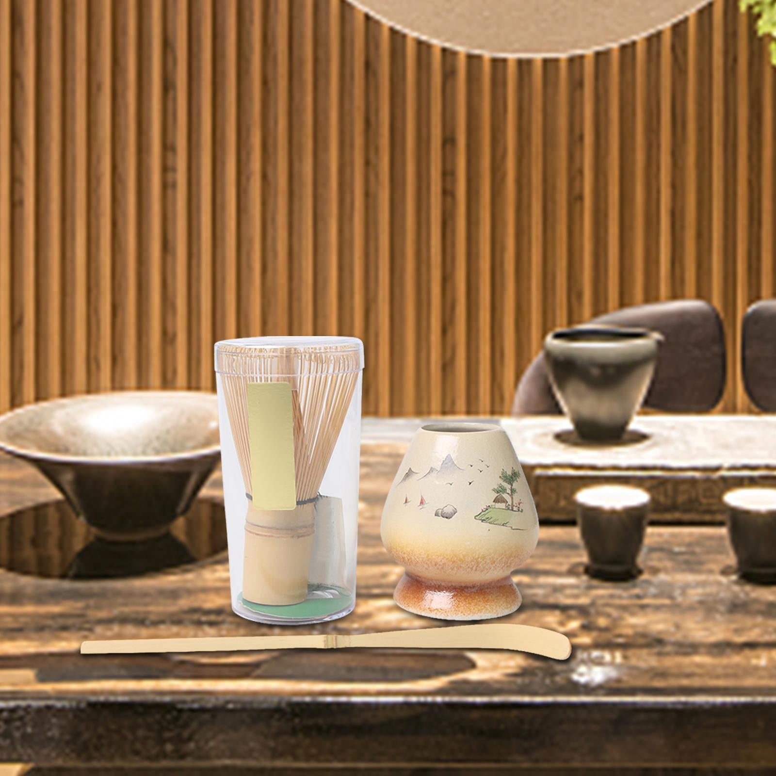 Bol Matcha Céramique Japonais Kit Cérémonie Matcha Complet - Fouet Bambou, Bol Céramique, Porte-balai, Cuillères - Style Japonais Accessoire Thé Japonais