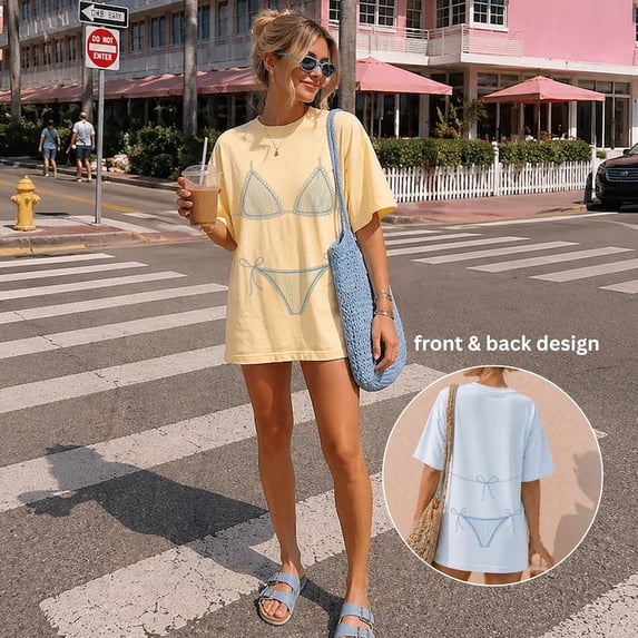 Bikini Beach Shirt, Comfort Colors Bikini Cover Up Tee, Oversized Summer Vacation Shirt, Coastal Graphic Top