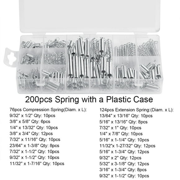 200pcs Compression Spring 20 Sizes Extension Compression Spring Assortment Metal Springs Kit with Box