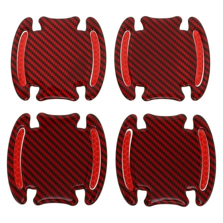 Car Universal Car Door Handle Cup Cover Anti-scratch Protection Film Reflective Stickers Carbon Fiber Pattern Red 4 Pcs