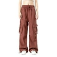 thumbnail image 1 of Amzcrzy Pantalones Cargo Holgados para Mujer, Cintura con Cordón, Pierna Ancha, Cómodos, Cintura Elástica, SobRojoimensionados, Informales, Estilo Calle Hip Hop, con Bolsillos, Tallas M-2XL Rojo, 1 of 5