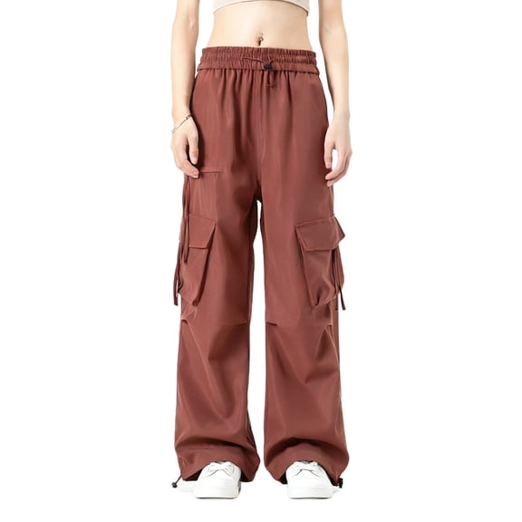 Dagugfen Womens Cargo Pants Hiking Climbing Windbreaker Elastic Waist Loose Fitted Full Length Multi Pockets Trousers Outdoor Wear