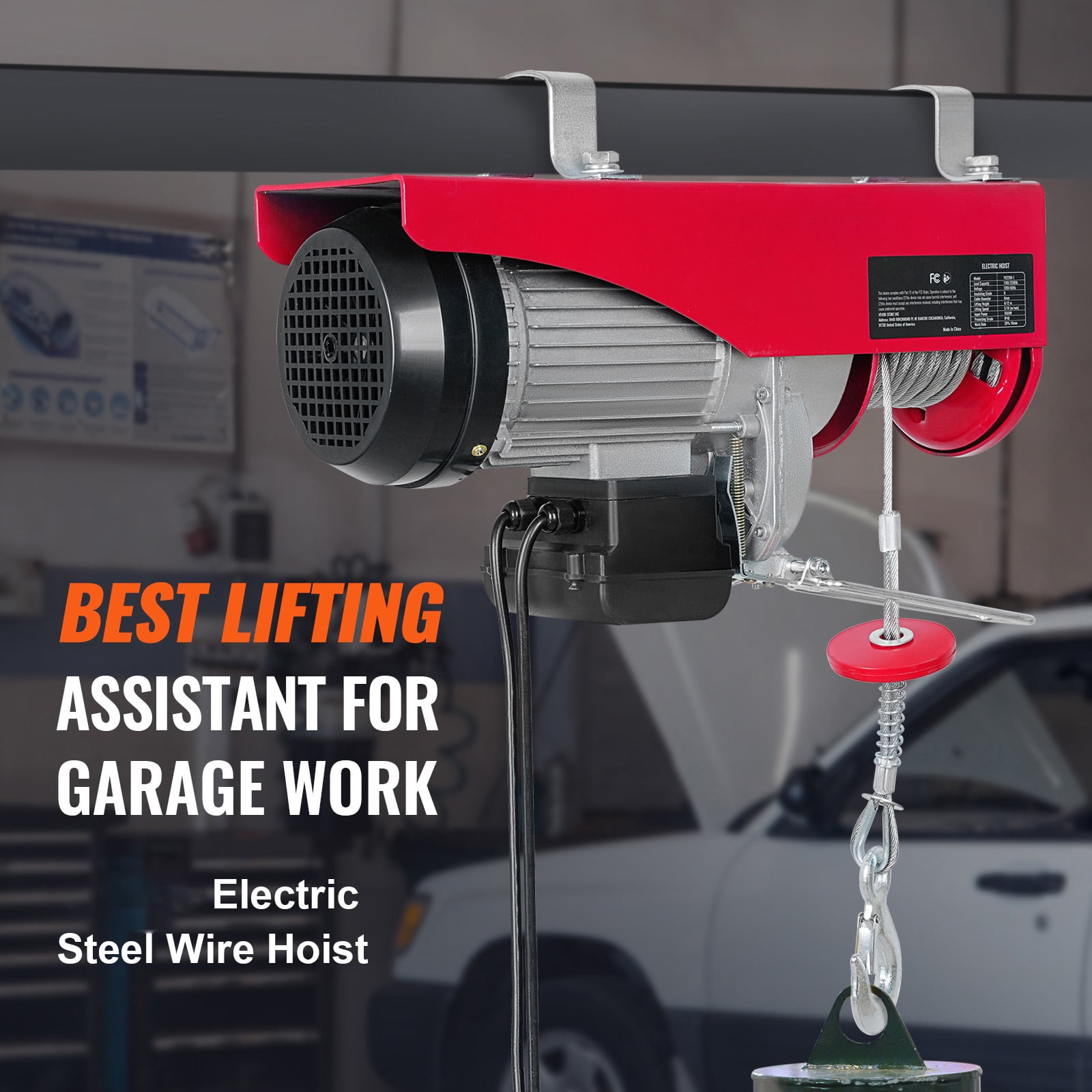 KFFKFF Electric Hoist 880lbs Crane Winch with Wired Remote Control 850W 110V