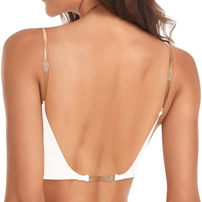 Women Solid Low Back Bras Underwired U Shape Backless Bras Multiple Convertible  Straps Underwire Bra 