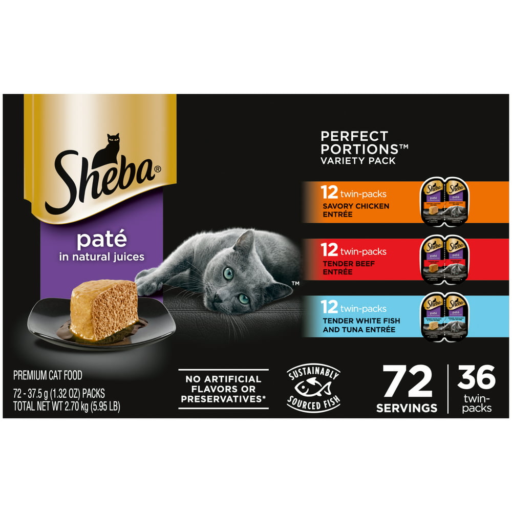 SHEBA Wet Cat Food Pate Variety Pack, Savory Chicken, Tender Beef, and