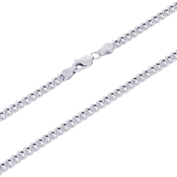 Nuragold 10K Real White Gold Miami Cuban Link 3.5mm Chain Necklace (16"-30") Italian Jewelry for Men & Women
