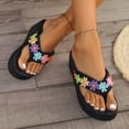 thumbnail image 4 of Rokment Womens Beach Platform Wedges Dress Slippers Sandals Black Boho Vacation Colorful Crochet Flower Height Increasing Flip Flops Summer Casual High Heel Slip on for Indoor Outdoor Size 6, 4 of 7